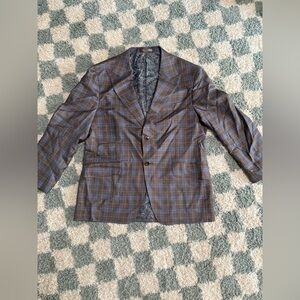 REDA 1865 Italy Traceable Wool and Silk Brown and Blue 2 Button Blazer Jacket